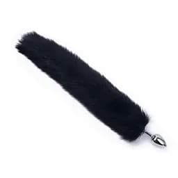 Анальна пробка металева конусна з довгим хвостиком 6 см чорна