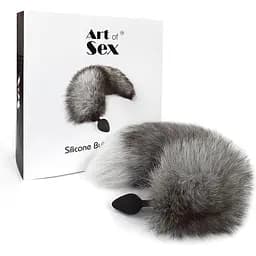 Силіконова анальна пробка Art of Sex з хвостом із натурального хутра Size M Artctic fox - мініатюра 5
