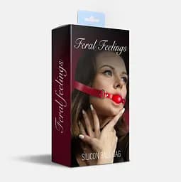 Кляп силіконовий Feral Feelings Silicon Ball Gag Red/Red, червоний ремінь, червона кулька - мініатюра 2