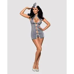 Еротичний костюм стюардеси Obsessive Stewardess 3 pcs costume grey L/XL - мініатюра 3