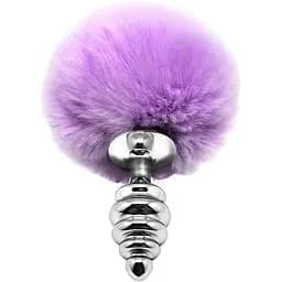 Металева анальна пробка Alive Fluffy Twist Plug S Кролячий хвостик Purple, діаметр 2,9 см