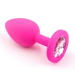 Анальна пробка з кристалом, рожева маленька S