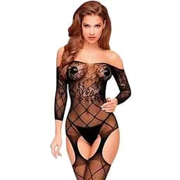 Бодістокінг з флористично-геометричним орнаментом Penthouse - Top-Notch Black XL