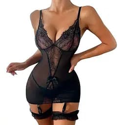 Пеньюар короткий з підв'язками для панчіх чорний XS-S