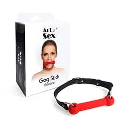 Кляп-палиця Art of Sex - Gag Stick Silicon для БДСМ ігор (шкіра/силекон, червоний) - мініатюра 4
