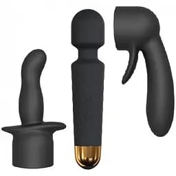 Вибромассажер с насадками Dorcel Kit Wanderful 20 см черный