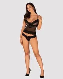 Напівпрозорий набір із прикрасами Obsessive Ivannes top & thong S/M - мініатюра 3