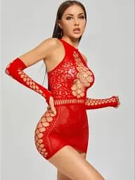 Клубне плаття романтичне міні з нарукавниками однотонне Червоне XS/S/M/L - мініатюра 10
