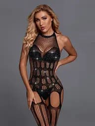 Сексуальний бодістокінг зі стразами - S/M/L - Еротична білизна чорний