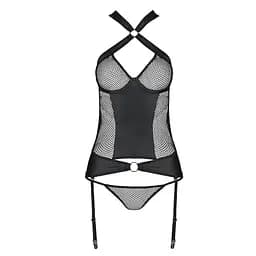 Сітчастий комплект корсет з халтером знімні підв'язки та трусики Passion Amanda CorSet black L/XL - мініатюра 5