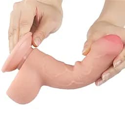 Фалоімітатор LoveToy Sliding-Skin Dual Layer Dong 7" 18.3 см тілесний - мініатюра 4