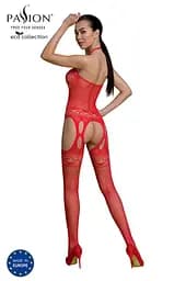 Бодістокінг Passion ECO BS006 з доступом халтер імітація підв'язок S/M/L red - мініатюра 2