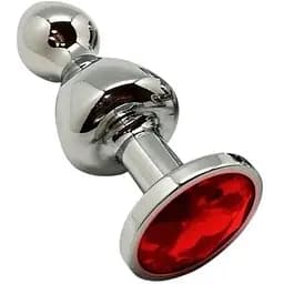 Металлическая анальная пробка Wooomy Lollypop Double Ball Metal Plug Red M диаметр 3.1 см длина 9.4 см