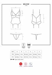 Сатиновий мереживний корсет Obsessive Obsessive 810-COR-1 babydoll & thong S/M - мініатюра 7