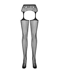 Сітчасті панчохи-стокінги з мереживним поясом Obsessive Garter stockings S307 чорні імітація S/M/L - мініатюра 5