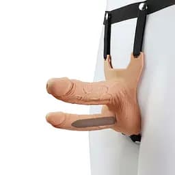 Страпон подвійний порожнистий Lovetoy Vibrating Strap On з вібрацією 10 режимів Тілесний K0171-1