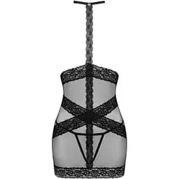 Напівпрозора сорочка з відкритими грудьми Obsessive Lacrisia chemise XS/S, чорна, з чокером