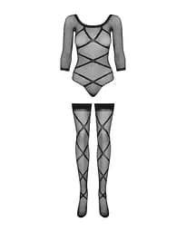 Бодістокінг Obsessive Bodystocking G320 панчохи боді декор у вигляді ліній S/M/L - мініатюра 5