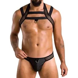 Комплект мужского белья с креплениями Passion 043 Jacob S/M Black, трусы, шлейки