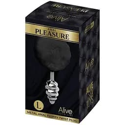 Металева анальна пробка Кролячий хвостик Alive Fluffy Twist Plug L Black діаметр 3.8 см - мініатюра 3