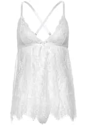Пеньюар Leg Avenue Floral lace babydoll & string White L - мініатюра 3