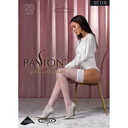 Панчохи Passion ST119 білі на ажурній силіконовій гумці з квітковим декором та люрексовою ниткою 1/2 - мініатюра 3