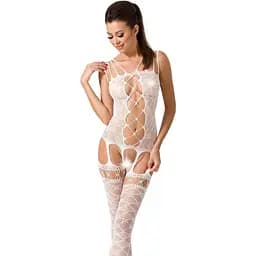Бодистокинг Passion BS054 комбинезон имитация чулок открытый животик S/M/L white
