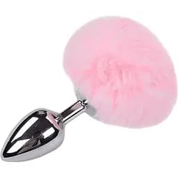 Металева анальна пробка Кролячий хвостик Alive Fluffy Plug L Pink діаметр 3.9 см