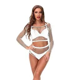 Еротичний комплект сітчастий топ та трусики S/M Білий K0545-3