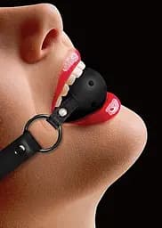 Кляп - Ouch! Ball Gag With Leather Straps Black - мініатюра 4