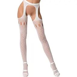 Эротические колготки-бодистокинг Passion S024 white имитация соблазнительных чулочков и пояса S/M/L