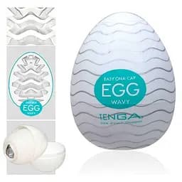 Мастурбатор яйце силіконовий Tenga Clicker хвиляста текстура 8 см Блакитний - мініатюра 1