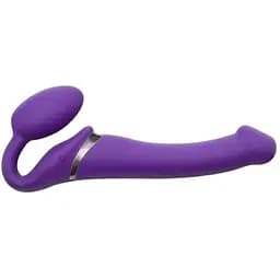 Безремневый страпон Strap-On-Me Vibrating Violet M регулируемый с вибрацией и пультом ДК диаметр 3.3 см.