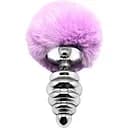 Металлическая анальная пробка Кроличий хвостик Alive Fluffy Twist Plug L Purple диаметр 3.8 см