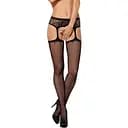 Сітчасті панчохи-стокінги з візерунком на сідницях Obsessive Garter stockings S232 чорні імітація S/M/L