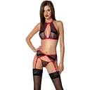 Комплект білизни Passion Satara Set S/M red топ пояс для панчіх стрінги