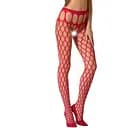 Еротичні колготки-бодістокінг Passion S021 red у велику сітку з високим пояском S/M/L