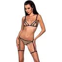 Еротичний комплект спідньої білизни Passion GABI Set L/XL beige трусики з гартерами