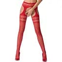 Еротичні колготки-бодістокінг Passion S013 red імітація високих ажурних панчох та поясів S/M/L