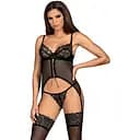 Корсет и стринги Obsessive Contica S/M черный