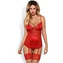 Корсет с подвязками для чулок Obsessive Lovica XXL красный