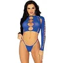 Комплект Leg Avenue Long sleeve crop top & string Royal Blue One Size