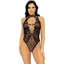 Leg Avenue Net and lace halter bodysuit OS Black One size