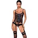 Корсет зі шнурівкою Passion NESSY CORSet S/M black стрінги з відкритим доступом пажі для панчіх