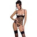 Корсет із підв'язками + стрінги Passion LOVELIA CORSet black L/XL