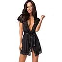 Сатиновий відкритий пеньюар на поясі Obsessive 810-PEI-1 peignoir black чорний S/M