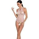 Бодістокінг у велику сітку Passion BS087 white відкрита спина халтер з доступом One size