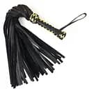Чорний флогер класичний із золотою рукояттю, натуральна шкіра, 50 хвостів, по 50см, рукоятка 20см