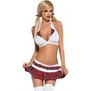 Эротический костюм школьницы с мини-юбкой Obsessive Schooly 5pcs costume бело-красный S/M
