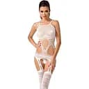 Бодістокінг Passion BS047 комбінезон імітація топа панчохи та пояси S/M/L white